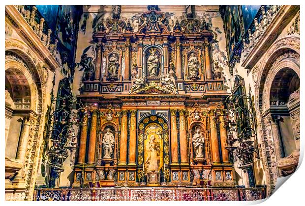 Wooden Altar Mary Statue Seville Cathedral Spain Print by William Perry