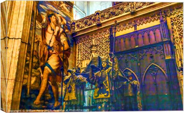 Statues Christopher Columbus Tomb Seville Cathedral Spain Canvas Print by William Perry