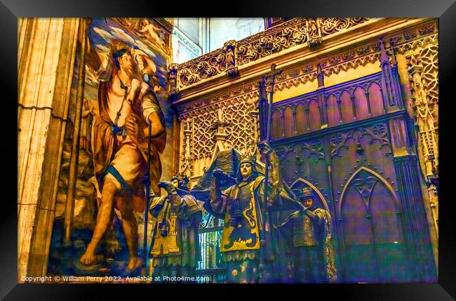 Statues Christopher Columbus Tomb Seville Cathedral Spain Framed Print by William Perry