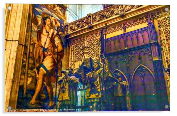 Statues Christopher Columbus Tomb Seville Cathedral Spain Acrylic by William Perry
