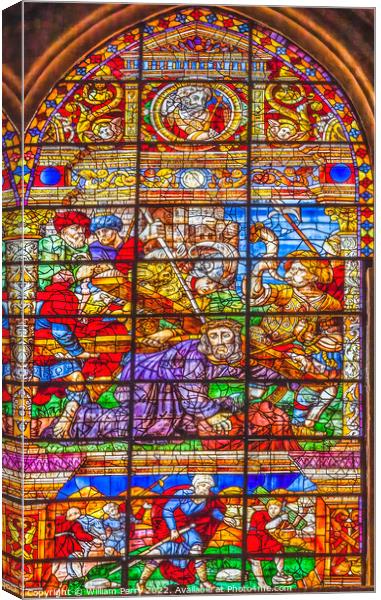 Christ Carrying Cross Stained Glass Seville Cathedral Spain Canvas Print by William Perry