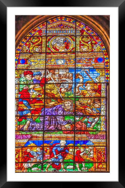 Christ Carrying Cross Stained Glass Seville Cathedral Spain Framed Mounted Print by William Perry