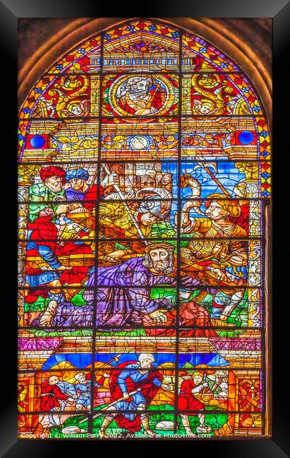 Christ Carrying Cross Stained Glass Seville Cathedral Spain Framed Print by William Perry