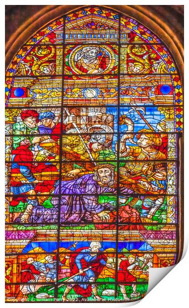 Christ Carrying Cross Stained Glass Seville Cathedral Spain Print by William Perry