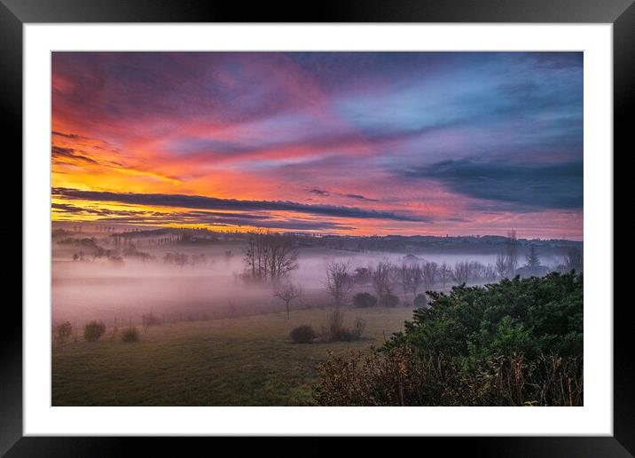 Misty Morning Sunrise Framed Mounted Print by Dave Williams