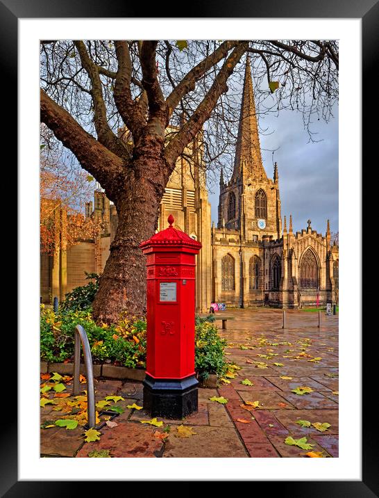 Sheffield Cathedral Red Mail Box, South Yorkshire Framed Mounted Print by Darren Galpin