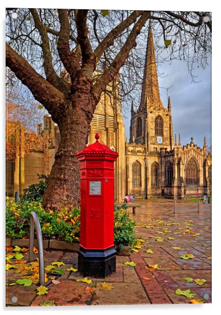 Sheffield Cathedral Red Mail Box, South Yorkshire Acrylic by Darren Galpin
