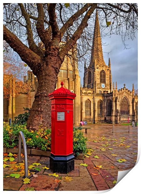Sheffield Cathedral Red Mail Box, South Yorkshire Print by Darren Galpin