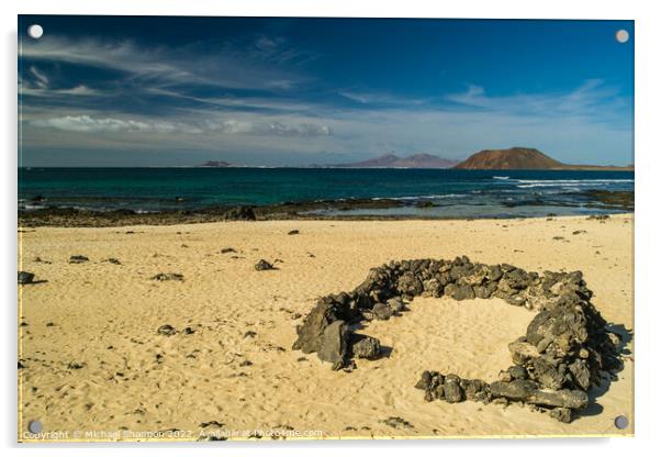 Looking out to sea from one of Corralejo's beaches Acrylic by Michael Shannon