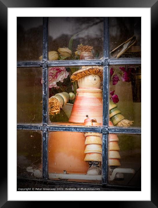 Flowerpot Man In A Window Of A Cottage At Arlington Row, Bibury Framed Mounted Print by Peter Greenway