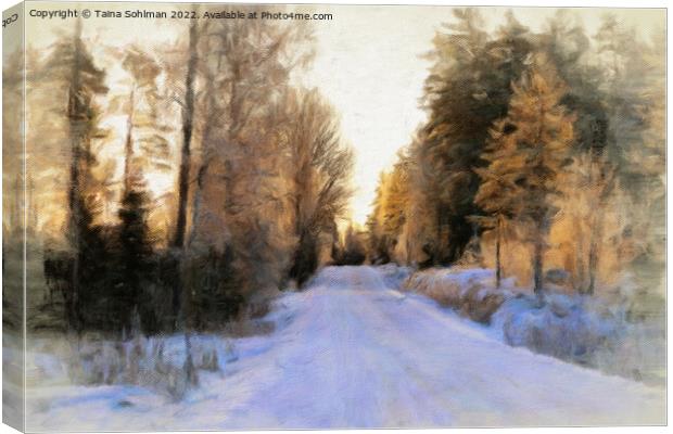 Golden Light on Rural Road in Winter Canvas Print by Taina Sohlman