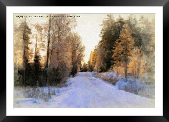 Golden Light on Rural Road in Winter Framed Mounted Print by Taina Sohlman