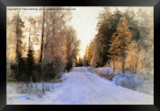 Golden Light on Rural Road in Winter Framed Print by Taina Sohlman