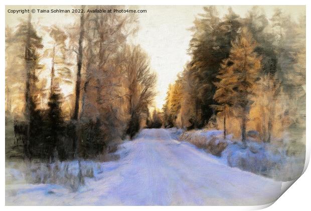 Golden Light on Rural Road in Winter Print by Taina Sohlman