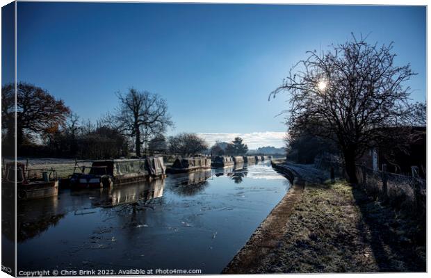 Sunrise in winter at Trent and Mersey canal in Cheshire UK Canvas Print by Chris Brink