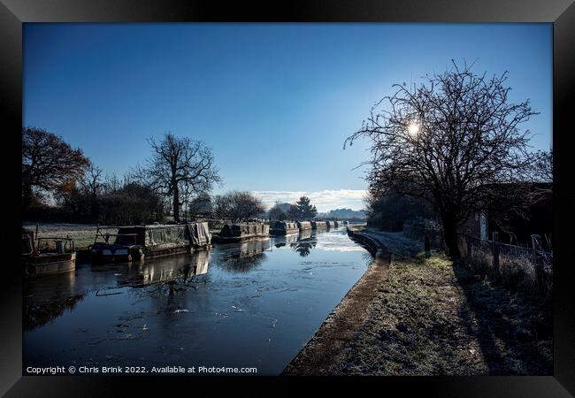 Sunrise in winter at Trent and Mersey canal in Cheshire UK Framed Print by Chris Brink