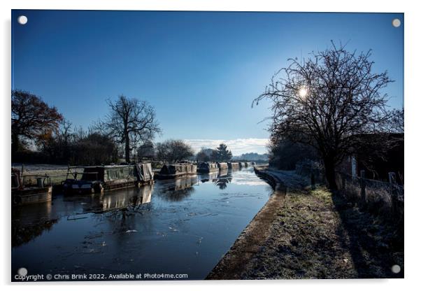 Sunrise in winter at Trent and Mersey canal in Cheshire UK Acrylic by Chris Brink