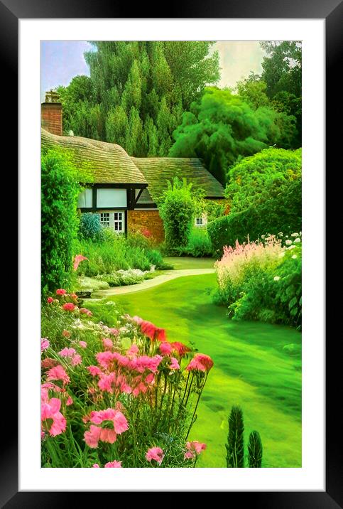 Nostalgic Country Cottage Garden Framed Mounted Print by Roger Mechan