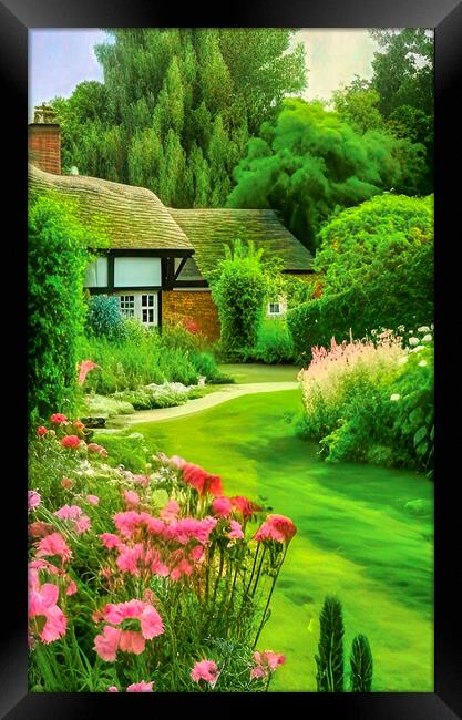 Nostalgic Country Cottage Garden Framed Print by Roger Mechan
