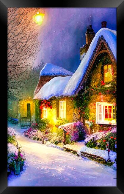 Winter wonderland village Framed Print by Roger Mechan