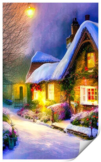 Winter wonderland village Print by Roger Mechan