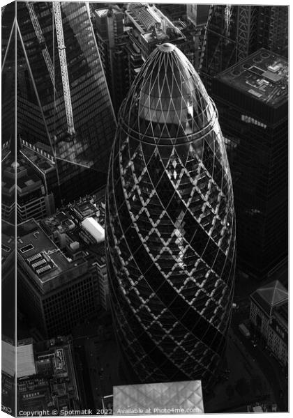 Aerial Gherkin London skyscraper building Canvas Print by Spotmatik 