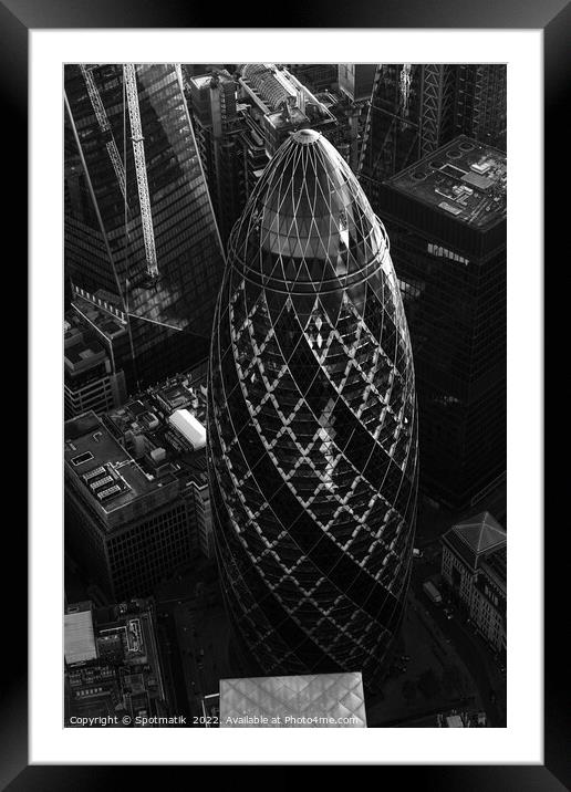 Aerial Gherkin London skyscraper building Framed Mounted Print by Spotmatik 