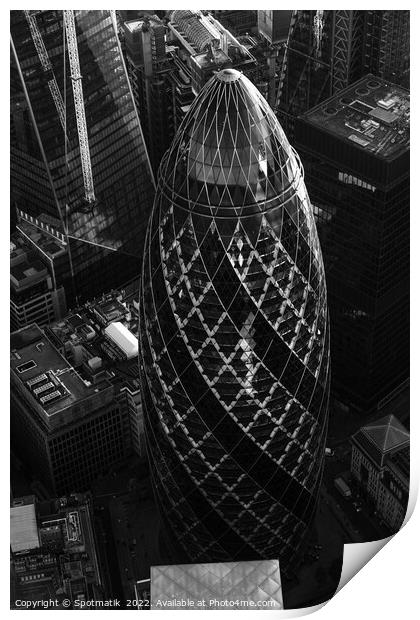 Aerial Gherkin London skyscraper building Print by Spotmatik 