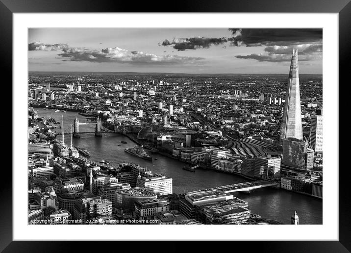 Aerial London business district Shard Thames Framed Mounted Print by Spotmatik 