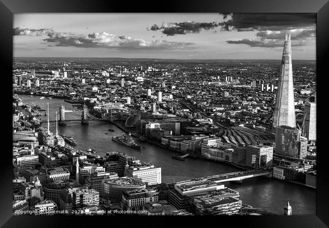 Aerial London business district Shard Thames Framed Print by Spotmatik 