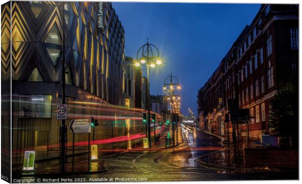 Leeds City Centre New Years Eve Light trails Canvas Print by Richard Perks