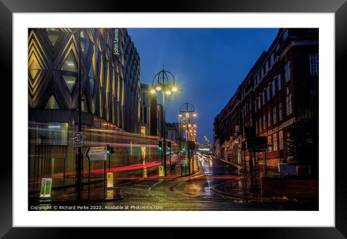 Leeds City Centre New Years Eve Light trails Framed Mounted Print by Richard Perks