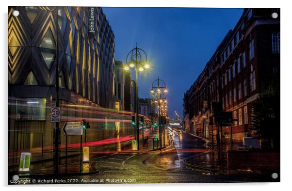 Leeds City Centre New Years Eve Light trails Acrylic by Richard Perks