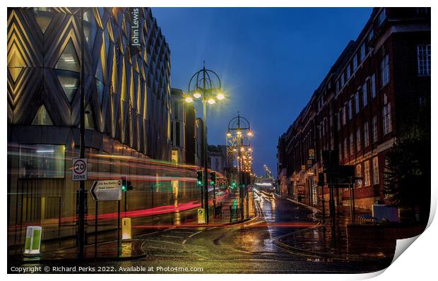 Leeds City Centre New Years Eve Light trails Print by Richard Perks
