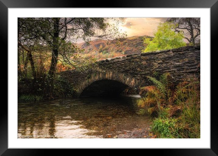 Lake district stone bridge with sunset 851 Framed Mounted Print by PHILIP CHALK