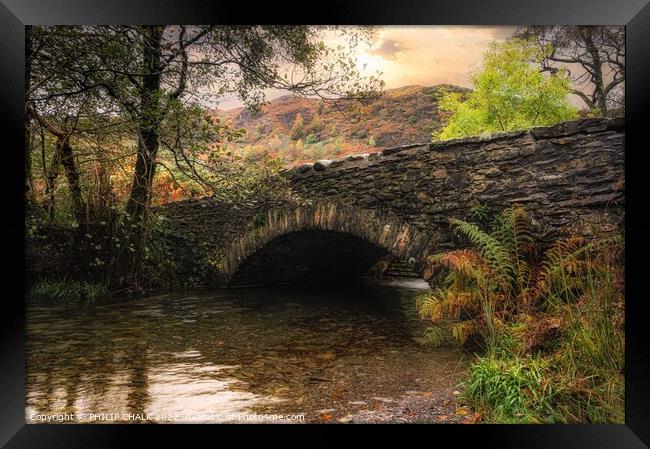 Lake district stone bridge with sunset 851 Framed Print by PHILIP CHALK