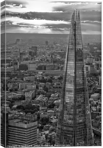 Aerial sunset view The Shard London business  Canvas Print by Spotmatik 