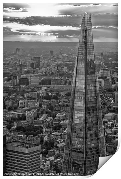Aerial sunset view The Shard London business  Print by Spotmatik 