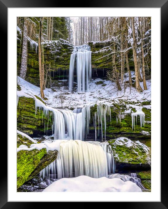 Tranquil Winter Waterfalls Framed Mounted Print by Roger Mechan