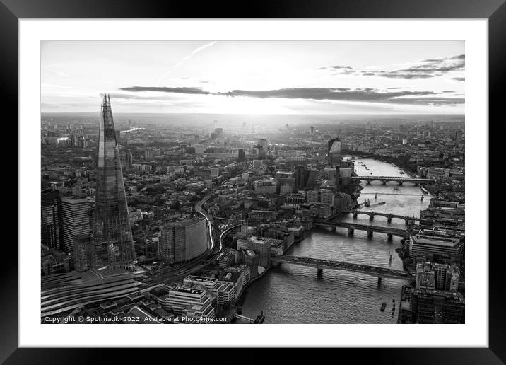 Aerial Shard skyscraper sunset view London Capital Framed Mounted Print by Spotmatik 