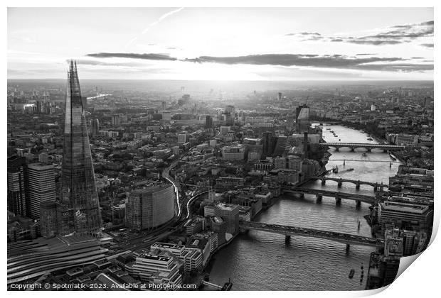 Aerial Shard skyscraper sunset view London Capital Print by Spotmatik 