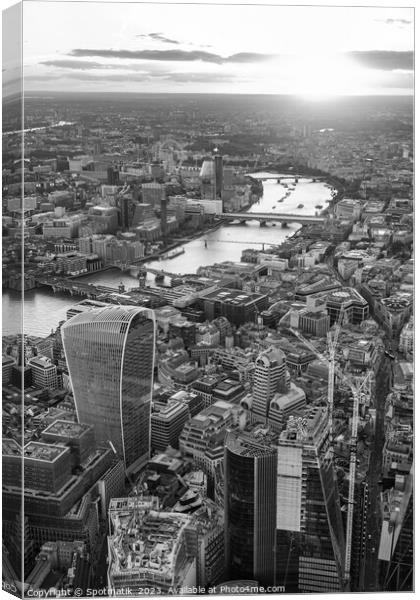 Aerial London sunset Walkie Talkie building city Financial district UK Canvas Print by Spotmatik 