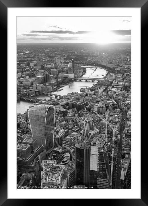 Aerial London sunset Walkie Talkie building city Financial district UK Framed Mounted Print by Spotmatik 