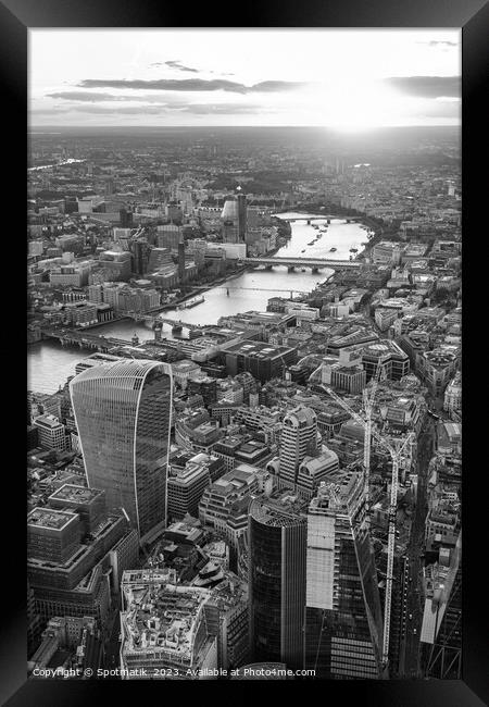 Aerial London sunset Walkie Talkie building city Financial district UK Framed Print by Spotmatik 