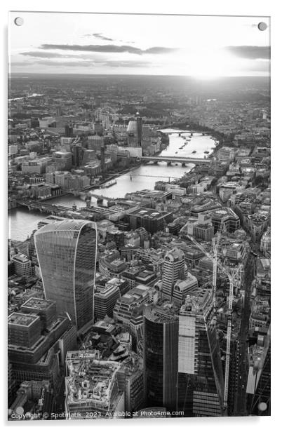 Aerial London sunset Walkie Talkie building city Financial district UK Acrylic by Spotmatik 