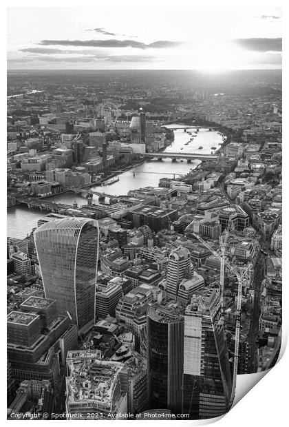 Aerial London sunset Walkie Talkie building city Financial district UK Print by Spotmatik 
