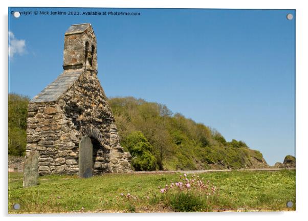 Cwm yr Eglwys Church near Newport Sands Pembrokeshire  Acrylic by Nick Jenkins