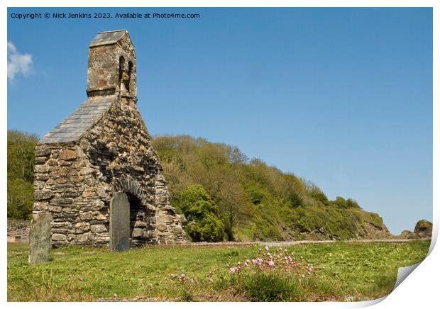 Cwm yr Eglwys Church near Newport Sands Pembrokeshire  Print by Nick Jenkins