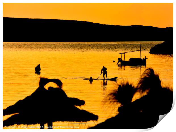 Sunset Paddle Boarder Menorca Spain. Print by Craig Yates