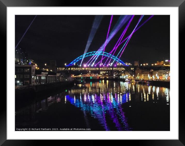 New Year Light Show in Newcastle  Framed Mounted Print by Richard Fairbairn